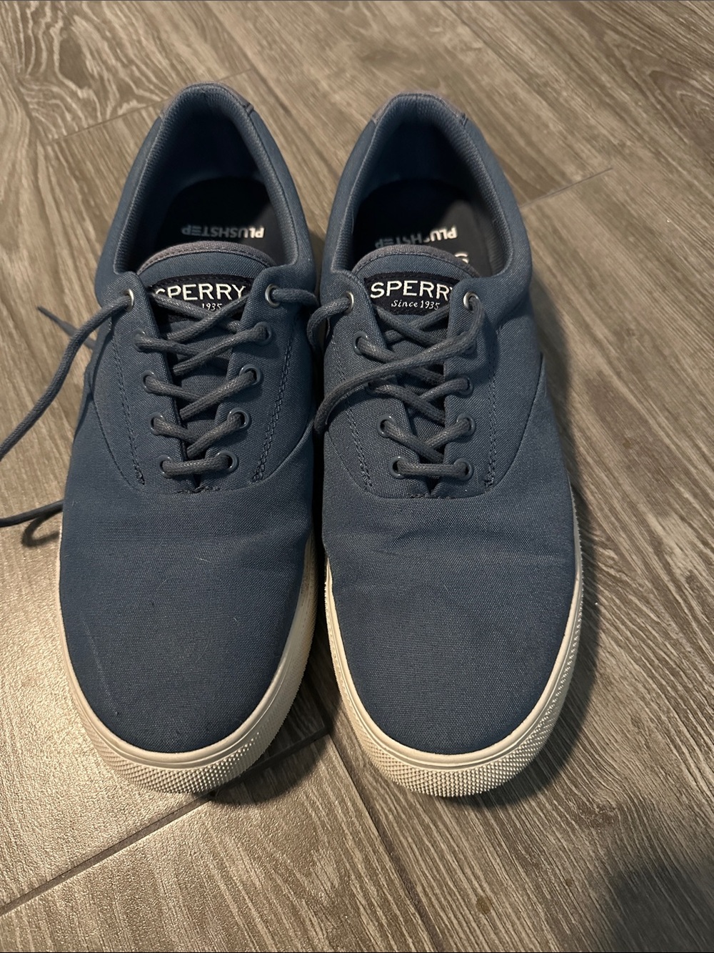 Sperry Men's Navy Canvas Boat Shoes with White Soles